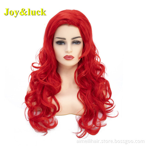 24inch Hot Sale Long Natural Wave Wig Copper Red Color Synthetic Wig for Women Costume Hair Wigs Cosplay or Daily Use